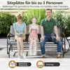 A family is sitting on a garden bench outdoors. Produktbild-Vorschau