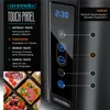 A close-up of a toaster's touch panel with feature descriptions and a digital display. Náhled obrázku produktu
