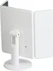 A white LED cosmetic mirror with a stand, shown from the back. Produktbild-Vorschau