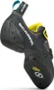Klett-Kletterschuh "Vapor V" von Scarpa; schwarz mit gelben und blauen Akzenten; seitliche Ansicht. Podgląd zdjęcia produktu