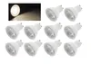 A collection of white LED spotlights arranged on a white background, with one spotlight illuminated in the top left corner. Produktbild-Vorschau