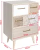 A wooden chest of drawers with multiple drawers of different sizes and designs, shown with dimensions indicated. Náhled obrázku produktu