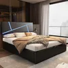 A modern bedroom with a bed, closet, and large window. Produktbild-Vorschau