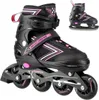 A pair of black and pink inline skates and ice skates are shown against a white background. The inline skates are in the foreground, and a pair of ice skates is in the background. Anteprima dell’immagine prodotto