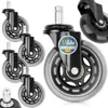 A collage of office chair casters, with a close-up of one caster showing branding and specifications. Náhled obrázku produktu