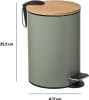 A green pedal bin with a wooden lid and a silver pedal, shown with dimensions indicated. Podgląd zdjęcia produktu