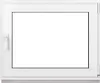 A white framed window with a clear glass pane, presented on a white background. Produktbild-Vorschau