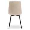 A view from the back of a beige upholstered dining chair with black metal legs. Podgląd zdjęcia produktu