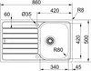 A technical drawing of a sink with dimensions and specifications. Anteprima dell’immagine prodotto