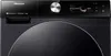 Close-up front view of a black Hisense washing machine with a digital display and control panel. Voir les images du produit
