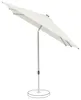A white rectangular umbrella on a gray pole with a round base, isolated on a white background. Produktbild-Vorschau