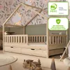 A child's bedroom with a wooden house bed, decorated with floral wallpaper and cloud-shaped lights. Náhľad obrázku produktu