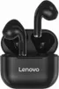 A pair of black Lenovo wireless earbuds in their charging case. Produktbild-Vorschau