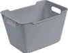 A gray storage bin with handles is shown against a white background. Produktbild-Vorschau