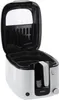 A white and black deep fryer with its lid open. Produktbild-Vorschau