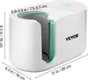 A white and green mug press machine with dimensions indicated by measurement lines and text. Podgląd zdjęcia produktu