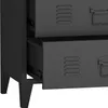 A close-up view of a black metal cabinet with two drawers, one of which is partially open. Produktbild-Vorschau