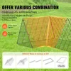 A wireframe chicken coop tunnel structure is shown in a grassy outdoor setting, with text overlays describing its features and combinations. Anteprima dell’immagine prodotto