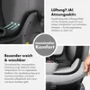 Collage of images and text describing features of a child car seat. Produktbild-Vorschau