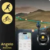 A smartwatch is shown with a phone displaying fitness data, overlaid on a background image of a person cycling on a scenic road. Podgląd zdjęcia produktu