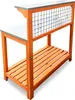 A wooden potting table with a metal top and a wire grid back with hooks. Anteprima dell’immagine prodotto