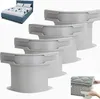 A collage of product images showing a bed, multiple bed sheet holders, and a close-up of a bed sheet holder being attached to a mattress. Produktbild-Vorschau