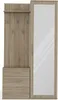 A tall, narrow wardrobe with a full-length mirror on the right side and coat hooks and a shelf on the left. Produktbild-Vorschau