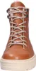 A close-up front view of a brown leather boot with white fur lining and gray laces. Anteprima dell’immagine prodotto