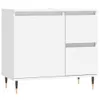 A white bathroom cabinet with two drawers and a cabinet door, standing on four legs. Produktbild-Vorschau