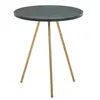 A round, dark green marble-top side table with three gold metal legs, presented on a white background. Produktbild-Vorschau