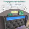 A bed with integrated charging features, showing devices being charged. Náhled obrázku produktu