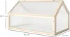 A wooden cold frame greenhouse with a transparent lid and sides, shown with dimensions indicated. Voir les images du produit