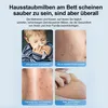 Collage of images showing the negative effects of dust mites on health, including allergies, acne, and skin pigmentation. Produktbild-Vorschau