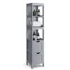 A tall, narrow gray bathroom storage cabinet with two drawers and three open shelves, standing against a white background. Náhled obrázku produktu