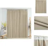 A beige curtain hanging in a room, with close-up views of the fabric and header. Produktbild-Vorschau