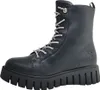 A black combat boot with silver laces and a thick black sole, shown against a white background. Anteprima dell’immagine prodotto
