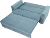 A blue sofa bed is shown in an open state, revealing its sleeping surface. Produktbild-Vorschau