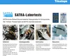 Marketing material showcasing SATRA lab tests for Tricetops products, with images demonstrating durability, toe cap strength, puncture resistance, and waterproofing. Produktbild-Vorschau