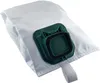 A white vacuum cleaner bag with a green plastic connector. Produktbild-Vorschau