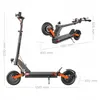 Two views of an electric scooter with dimensions indicated. Náhled obrázku produktu