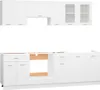 A set of white kitchen cabinets, both upper and lower units, are displayed against a white background. Produktbild-Vorschau