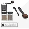A collage of coffee grinder components, coffee beans, and ground coffee, with a text box explaining accessories. Anteprima dell’immagine prodotto