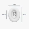 A white ear pad for headphones with dimensions indicated by lines and text. Produktbild-Vorschau