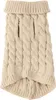 A beige knitted dog sweater with a cable knit pattern and a folded collar. Náhľad obrázku produktu