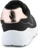 The back view of a black sneaker with a rose gold accent. Voir les images du produit