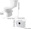 A toilet and a macerator pump with dimensions labeled. Anteprima dell’immagine prodotto