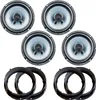 A set of car speakers and mounting rings arranged on a white background. Produktbild-Vorschau