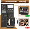 A jewelry cabinet with its doors open, showcasing its interior organization, alongside close-up views of its features and contents. Produktbild-Vorschau