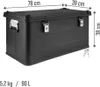 A black aluminum storage box with dimensions and weight indicated. Produktbild-Vorschau