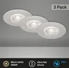 Three white LED recessed ceiling lights are shown mounted on a gray ceiling. Produktbild-Vorschau